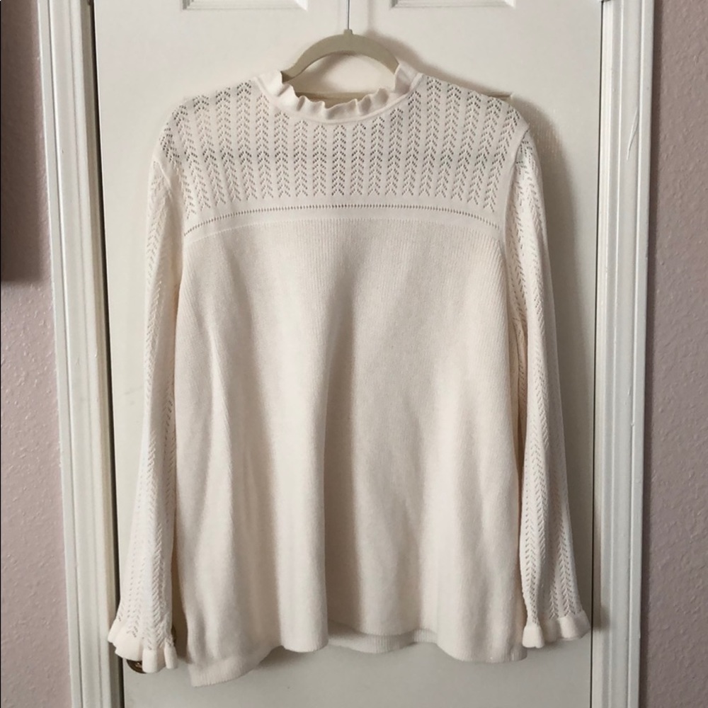 LOFT Cotton Knit Cream Sweater